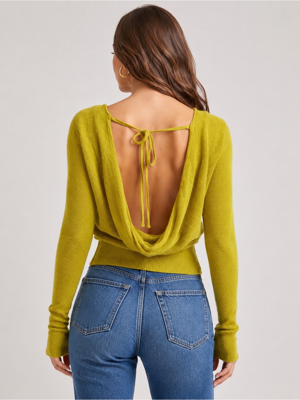 Naked Wardrobe Cowl Back Long Sleeve Top Mustard